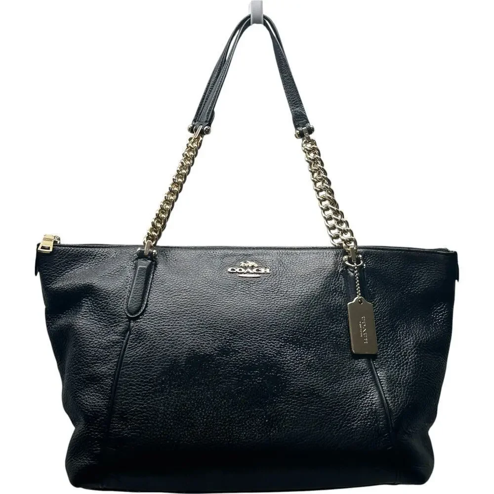 Coach Ava Leather Chain Tote Bag in Black with Gold Hardware - Picture 2 of 16